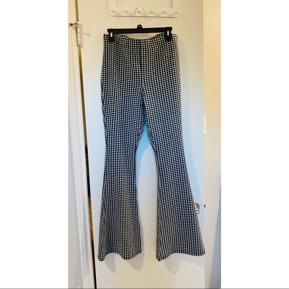 Topshop Black and White Houndstooth Flare Pants